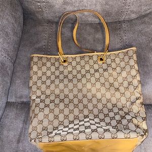 Shopper Tote Brown Gg Monogram Canvas Leather Shoulder Bag